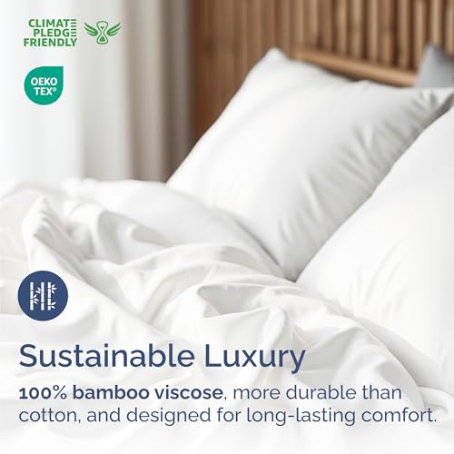 100% Rayon Derived From Bamboo - Bamboo Sheets Twin Size - Cooling Sheets for Twin - Ultra Soft, Breathable & Hotel Luxury Bedding - 1 Flat & 1 Fitted & 1 Pillowcase w/ 16 Inch Deep Pockets - White CGK Unlimited