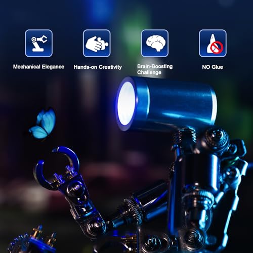 Mostarle Terminator M 3D Metal Puzzle, Arcynix DIY Mechanical Robot Model Kit, Sci-Fi Design LED Light Feature Unique Gift for Adults & Teenager (Blue)