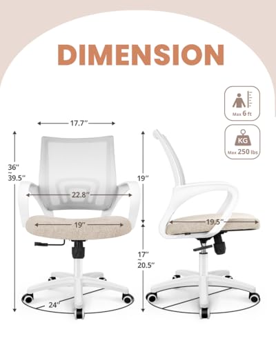 NEO CHAIR Office Desk Computer Chair Ergonomic Mesh Gaming Mid Back Seat with Comfy Lumbar Support Adjustable Height Swivel for Home Task (Beige) NEO CHAIR