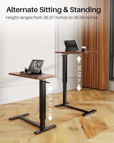 Hovadova Foldable Overbed Table with Wheels, Pneumatic Adjustable Overbed Bedside Table, Mobile Standing Desk, Hospital Bed Tables Over The Bed, Rolling Laptop Desk with Casters for Home Office Hovadova