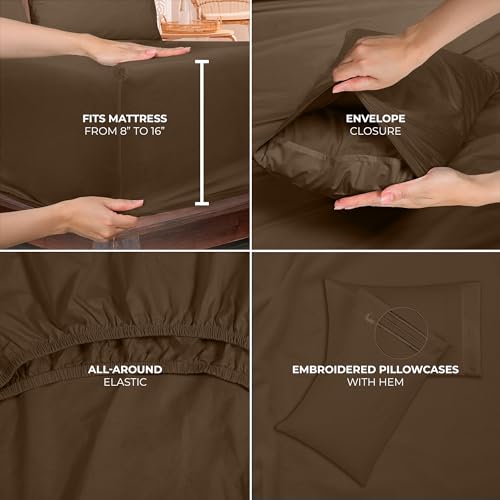 ROYALE LINENS 4 Piece Full Sheets Set - Soft Brushed 1800 Microfiber Bedding - 1 Fitted, 1 Flat Sheet, 2 Pillow Cases - Wrinkle Free & Fade Resistant - Hotel Luxury Bed Sheets (Chocolate Brown, Full) ROYALE LINENS