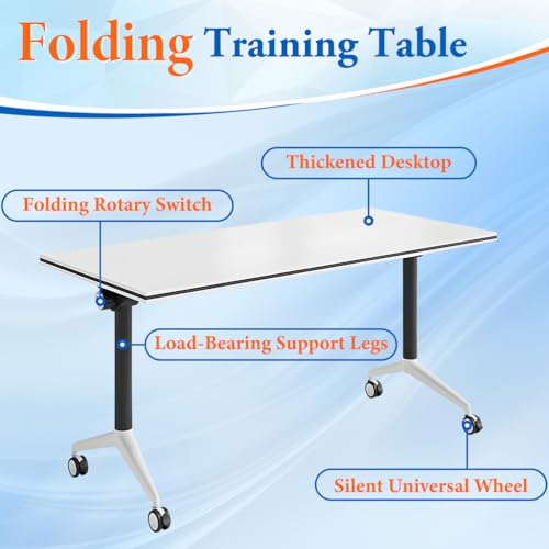 MOFGOE Modular Meeting Table, Folding Conference Table Modern with Locking Wheels, Portable Meeting Table with Flip Top, 330lbs Capacity, for Office Classroom Events,4 Pack,63 * 24 * 30in MOFGOE