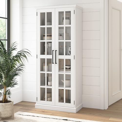 Bush Furniture Westbrook Curio Cabinet with Glass Doors in White Ash | Tall 5 Shelf Display Case for Living Room or Home Office Bush Business Furniture