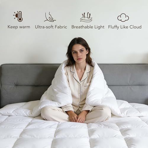 Goose Feather Down Fiber Comforters Oversized King Size, Extra Fluffy White Duvet Insert, Ultra-Soft, Breathable, Noiseless, All Season Hotel Luxury Bedding Comforters 120"x98" DOWNFORT
