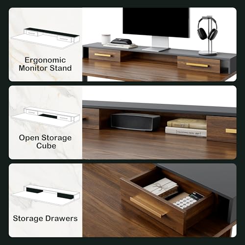 ModernMate Electric Standing Desk with 4 Drawers, 47.2 x 23.6 Inch Height Adjustable Whole Piece Sit Stand Desk, Computer Home Office Workstation with Open Storage Shelf, Black Walnut ModernMate