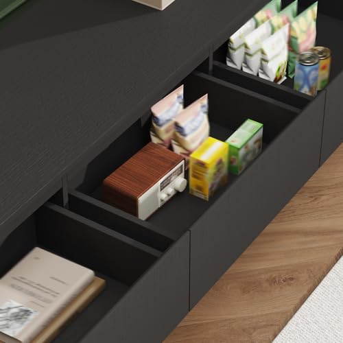 Timechee Black TV Stands for Living Room, Extendable Under TV Table Stand Cabinet with Drawers, Entertainment Center with Storage, Modern Entertainment Media Console Center for Living Room, Bedroom Timechee
