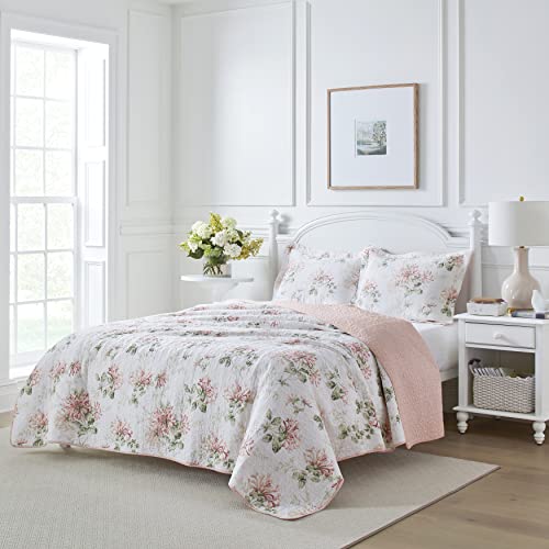 Laura Ashley - Twin Quilt Set, Soft Cotton Bedding with Reversible Design, Lightweight Bedding for Year Round Comfort, 2 Piece Bed Set with Matching Pillowcase (Honeysuckle Pink) Laura Ashley