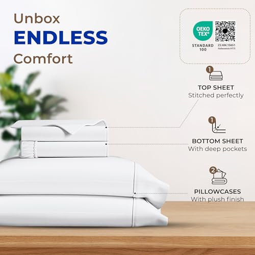 THREAD SPREAD 100% Egyptian Cotton Sheets Full Size - 600 Thread Count White Sheet, 4 PC 16" Deep Pocket Full Size Sheets Sets, High Thread Count Soft Cooling Sateen Weave Cotton Hotel Luxury Sheet THREAD SPREAD