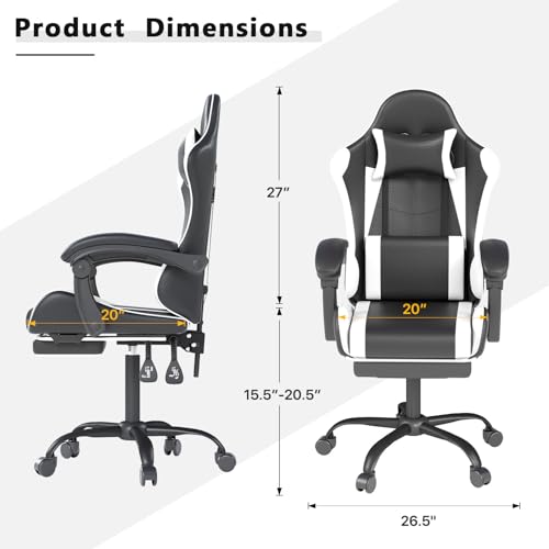 OS MOTOR Gaming Chair with Headrest and Lumbar Support, Ergonomic High Back Office Chair, Racing Style Executive Computer Desk Chair, Leather Adjustable Swivel Task Chair for Home Office (White) OS MOTOR