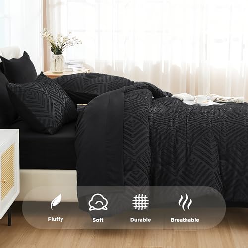 Andency King Size Comforter Set 7 Pieces Black - Bed in a Bag King Boho Lightweight Fluffy Tufted Bedding Sets with Comforter, Sheets, Pillowcases & Shams Andency