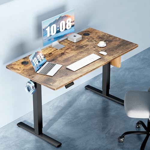 DUMOS 40 Inch Electric Standing Desk Height Adjustable, Sit to Stand Up Computer Workstations Work PC Table Home Office Study Writing Gaming Desks with Memory Presets for Walking Pad, Bedroom, Rustic DUMOS