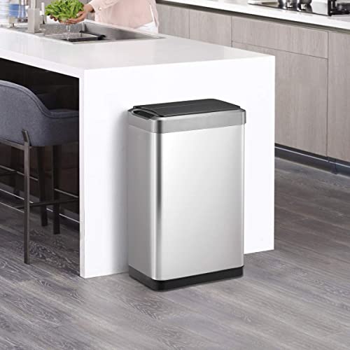 EKO Phantom-T 50 Liter / 13.2 Gallon Vertical Motion Sensor Trash Can, Brushed Stainless Steel Finish EKO