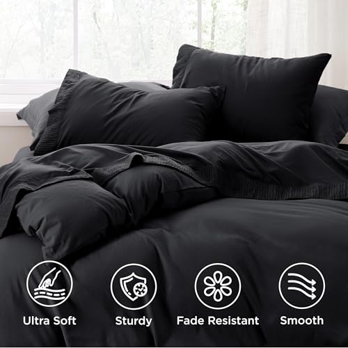 Bedsure King Size Sheets Set - 4 Pieces Soft King Sheets - Breathable & Cooling - Hotel Luxury - Easy Care Polyester Microfiber Bedding for Women, Men, Black Bedsure