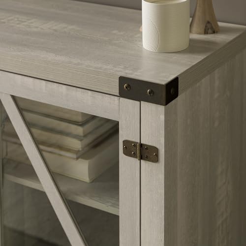 Walker Edison Wesley Modern Farmhouse Glass Door TV Stand for TVs up to 65 Inches, 58 Inch, Stone Grey, Without Fireplace Walker Edison