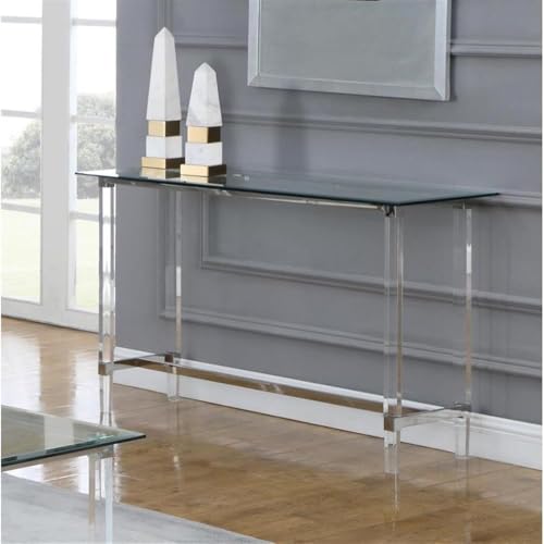 MAKLAINE Rectangular 48" x 17" Clear Glass Console Table w/Clear Acrylic Legs MAKLAINE
