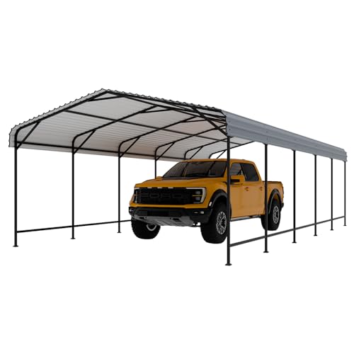 EBE 13' x 25' Metal Carport, Outdoor Steel Carport Canopy with Galvanized Steel Frame and Roof, Heavy Duty Garage Shelter Shade for Cars, Boats, and Truck EBE