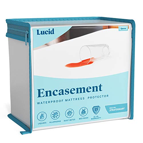 LUCID Zippered Mattress Encasement – Waterproof Twin Size Mattress Protector – Fits Mattresses 6 to 18 Inches with Secure Elastic – Shields All 6 Sides – Quiet cover – White LUCID