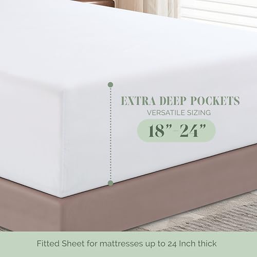 Elegant Comfort Luxury 1500 Premium Hotel Quality Microfiber 4-Piece Sheet Set - Soft, All Around Elastic 18-24 Inches Deep Fitted Sheet - Extra Deep Pocket Sheets, King, White Elegant Comfort