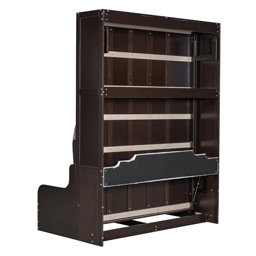 YOPTO Murphy Bed Cabinet Queen Size with Cushion,Folding Wall Bed Frame W/Sofa Chair and Wood Slat Support,Space-Saving Hidden Platform Bed for Bedroom,Guest Room,Home,Office,Espresso YOPTO