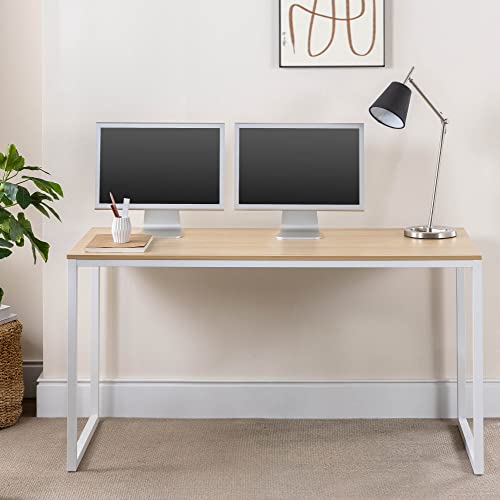 ZINUS Jennifer 55 Inch White Frame Desk, Computer Workstation, Office Desk, Dining Table, Easy Assembly, Natural Zinus