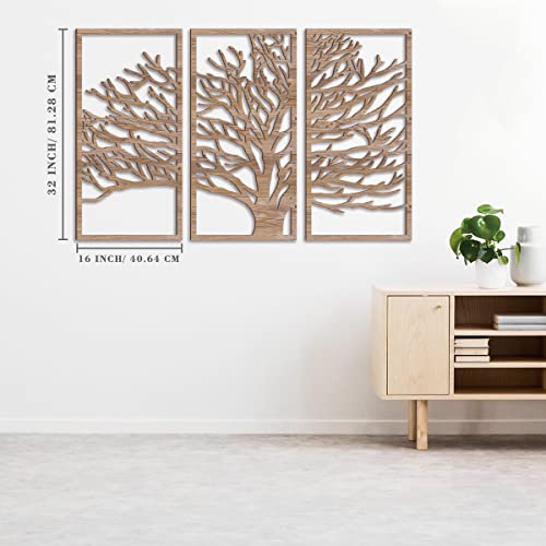BINCUE 3 Panel Rustic Wood Wall Art Tree of Life Boho Decor with 3D Hollow Craft Art for Kitchen & Bathroom & Living Room BINCUE