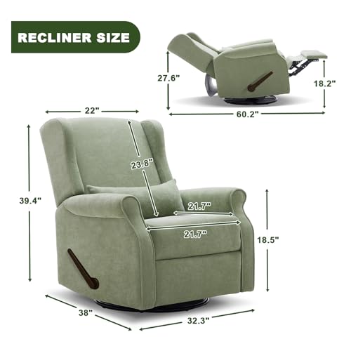 Eiayeebil Nursery Swivel Glider Recliner,Rocking Chair Nursery with Footrest,Rocking Recliner Chair for Nursery,Glider Rocker Recliner for Living Room & Bedroom,Green Eiayeebil