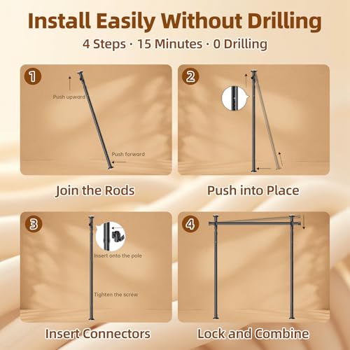 Room Divider No Drilling Curtain Rod Wall Divider for Room Separation, 4-10ft(H) 28-70inch(W) Adjustable,Heavy Duty Floor to Ceiling Portable Hanging Wall Divider for Space Partitions,Black Daurore paw