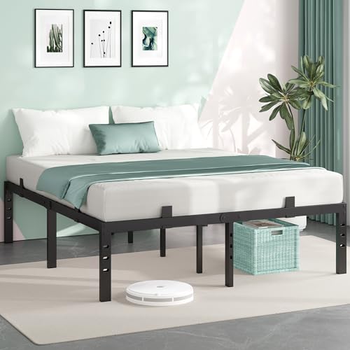 Nelaukoko Queen Bed Frame, 14 Inch Metal Platform Bed Frame Queen Size with Under Storage Space, Mattress Anti-Slip Design, Heavy Duty Sturdy Foundation, No Box Spring Needed, Easy Assembly, Black Nelaukoko