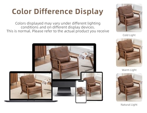 AILIUHUA Mid Century Modern Chair Set of 2, Upholstered Lounge Arm Chair with Solid Wood Frame, Comfy Accent Chair for Living Room, Bedroom, Reading, Reception, Brown AILIUHUA