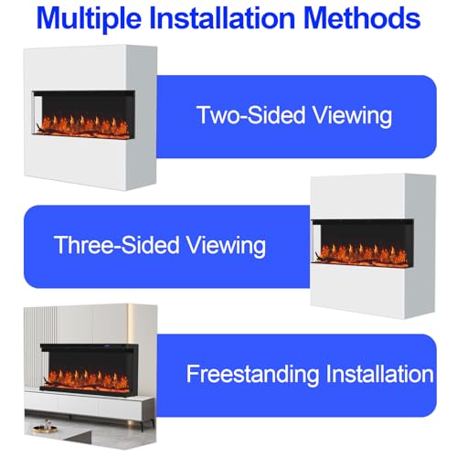 Home4me 36 inch Electric Fireplace, Modern 3-Sided View Electric Fireplace Inserts, 750/1500W Recessed and Wall Mount Fireplaces with Realistic Adjustable Flame, Remote Control, Timer, Low Noise Home4me