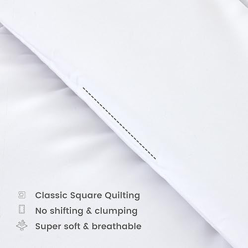 SLEEP ZONE Twin/Twin XL Size Comforter Set Duvet Insert, Down Alternative Reversible Comforter, Lightweight, Soft and Breathable Bedding All Season, Square Quilting White SLEEP ZONE