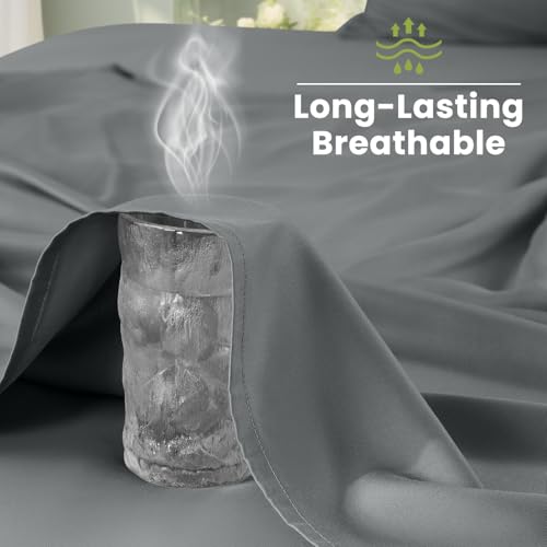 Shilucheng 100% Viscose Derived from Bamboo_Sheets, Extra Deep Pocket Sheets Fits 18"-24" Thick Mattress, Cooling & Breathable Bed Sheets 4Pcs, Hotel Silky Bedding Set (King,Dark Grey)