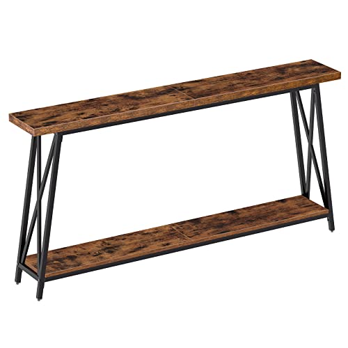 MAHANCRIS Console Table, 63" Industrial Entryway Table, Extra Long Sofa Table Behind Couch, X-Shaped Support, for Entryway, Hallway, Living Room, Rustic Brown CTHR4801Z MAHANCRIS