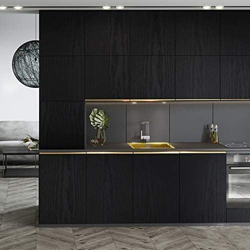 Black Wallpaper - Wood Peel and Stick Wallpaper – Black Wood Self-Adhesive & Removable Wall Paper for Countertop Furniture Kitchen Wall, Countertop Contact Paper, Easy to Clean, 17.7” × 118” Vinyl tiltil