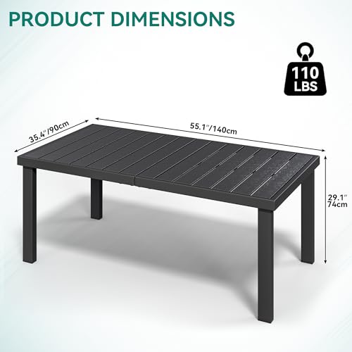 YITAHOME Aluminum Patio Dining Table for 6, 55" Outdoor Dining Table, E-coated Rectangular Patio Table for Backyard Garden Lawn, Black YITAHOME