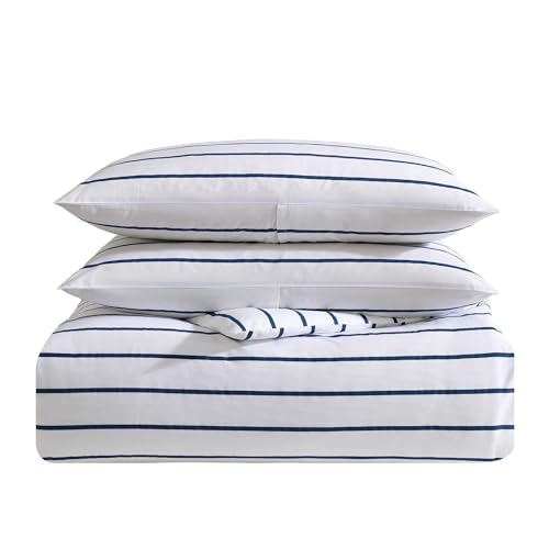 Nautica - Full/Queen Duvet Cover Set, Super Soft Cotton Bedding with Matching Sham(s), Casual Bedding Set, Oeko-Tex Certified (Brenton Stripe Navy, Full/Queen) Nautica