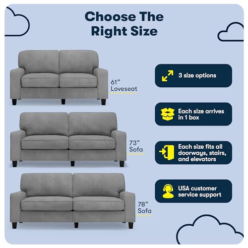 Serta Palisades 61" Track Arm Sofa, Easy Care Polyester, Soft Pillow Back, Pocket Coil Seat Cushions, Removable Covers, Loveseat or Couch for Small Spaces, Living Rooms or Bedrooms, Glacial Gray Serta