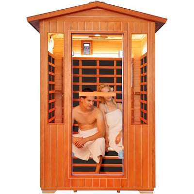 Outdoor Sauna 2 Person Sauna Infrared Saunas Dry Sauna Room 2080W/110V Low EMF Outer Board Red Cedar/Inner Board Fir Wood, Oxygen Bar, Speaker, LCD Control Screen, LED Lights - 48.8*38.2*81.9 in