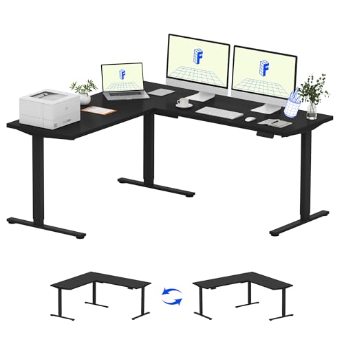 FLEXISPOT L Shaped Standing Desk, 71 x 63 Inch Electric Height Adjustable Corner Desk, Sit Stand Computer Workstation, Preset Controller, Home Office, Black Frame with Black Top FLEXISPOT