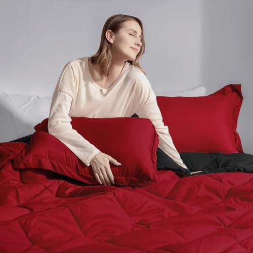 Basic Beyond Twin Comforter Set - Red Twin Comforter Set, Reversible Twin Bed Comforter Set for All Seasons, Black/Red, 1 Comforter (66"x92") and 1 Pillow Sham (20"x26"+2") Basic Beyond