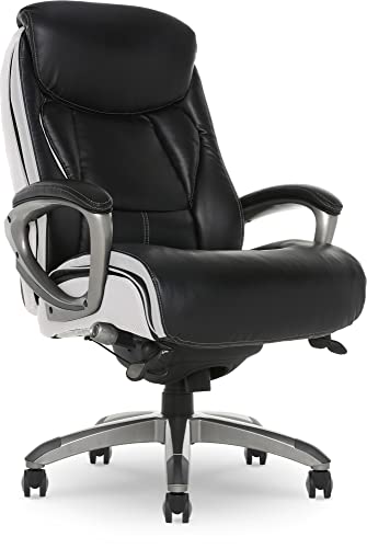 Serta® Lautner Executive Home Office Desk Chair, Ergonomic High-Back with Adjustable Lumbar and Body Pillows, SmartLayers™ and ComfortCoils® Technology, Mesh and Bonded Leather, Black and White Serta