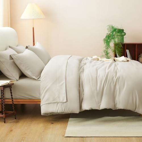 CozyLux King Comforter Set Oatmeal, 7 Pieces Bed in a Bag Soft Bedding Comforter Set with Sheets, All Season Boho 7PC Bed Sets with Comforter, Fitted Sheets, Flat Sheets, Pillow Shams and Pillowcases CozyLux