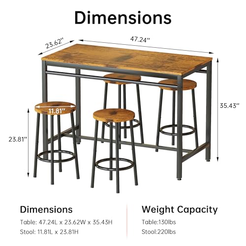 AWQM Industrial Counter Height Bar Table Set with 4 Stools - Rustic Brown & Black Dining Solution AWQM