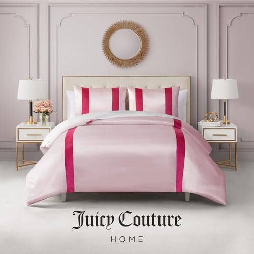 Juicy Couture Velvet Stripe on Satin Pink Twin/Twin XL Comforter Set - 2 Piece Luxury Bedding Ensemble Juicy Couture