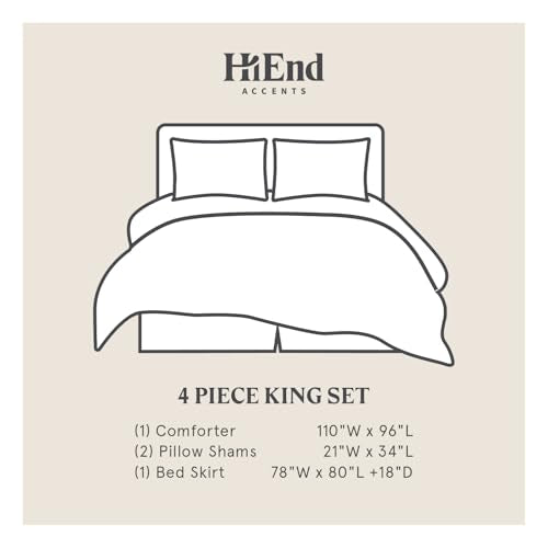 HiEnd Accents Hamilton 4 Piece Comforter Set, Black and White Tweed Bed Set, King Size, Rustic Cabin Lodge Luxury Bedding Set, 1 Comforter, 1 Bed Skirt, 2 Pillow Shams