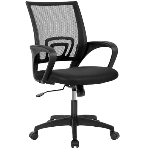 Home Office Chair Ergonomic Desk Chair Mid-Back Mesh Computer Chair Lumbar Support Comfortable Executive Adjustable Rolling Swivel Task Chair with Armrests(Black) FDW