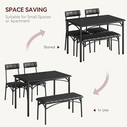 GAOMON 4-Piece Kitchen Dining Room Table Chair Set, Indoor Modern Dinette Set for 4 with Upholstered Bench and 2 Chairs, Square Dinner Table Set for Small Space, Apartment, Dinner, Breakfast, Black GAOMON