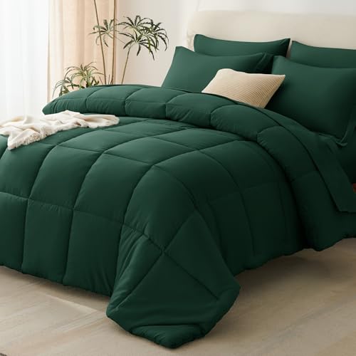 CozyLux Queen Comforter Set Emerald Green - 7 Pieces Bed in a Bag Queen, All Season Soft Bedding Sets, Oeko-Tex Certified Bed Set with Down Alternative Comforter, Sheets, Pillowcases & Pillow Shams CozyLux