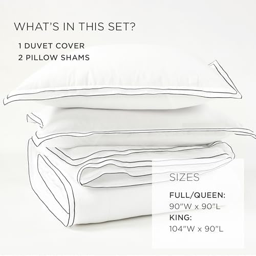 Lush Decor Hampton Double Flange Embroidered Contrast Edge Cotton Duvet Cover Set, 3 Piece Set, King, White & Black - Hotel Bedding Set - Black Trim - White Duvet Cover - Minimalist Decor Lush Decor