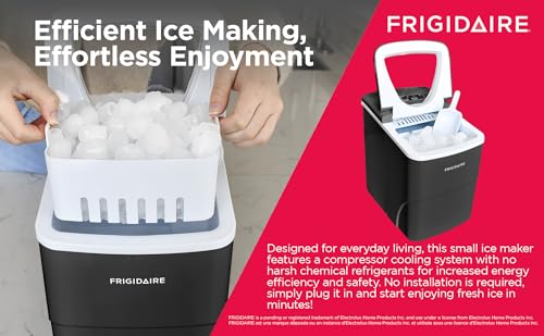 Frigidaire, 26 Lbs Portable Compact Icemaker, Ice Making Machine, Black, White, Medium Frigidaire